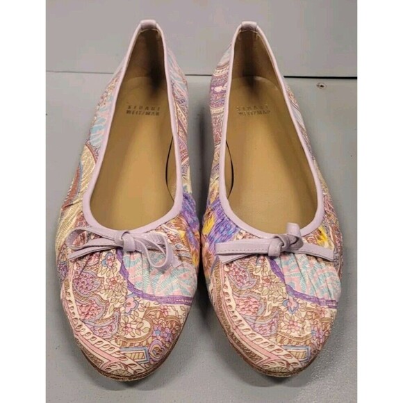 Stuart Weitzman 8M Multicolor Paisley Floral Print Silk & Leather Ballet Flats